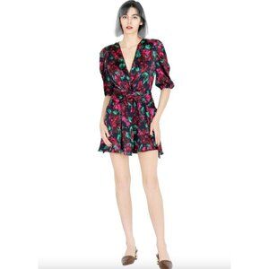 NWT MISA Los Angeles Narcissa Floral Satin Mini Dress V-Neck XS Black Pink Party
